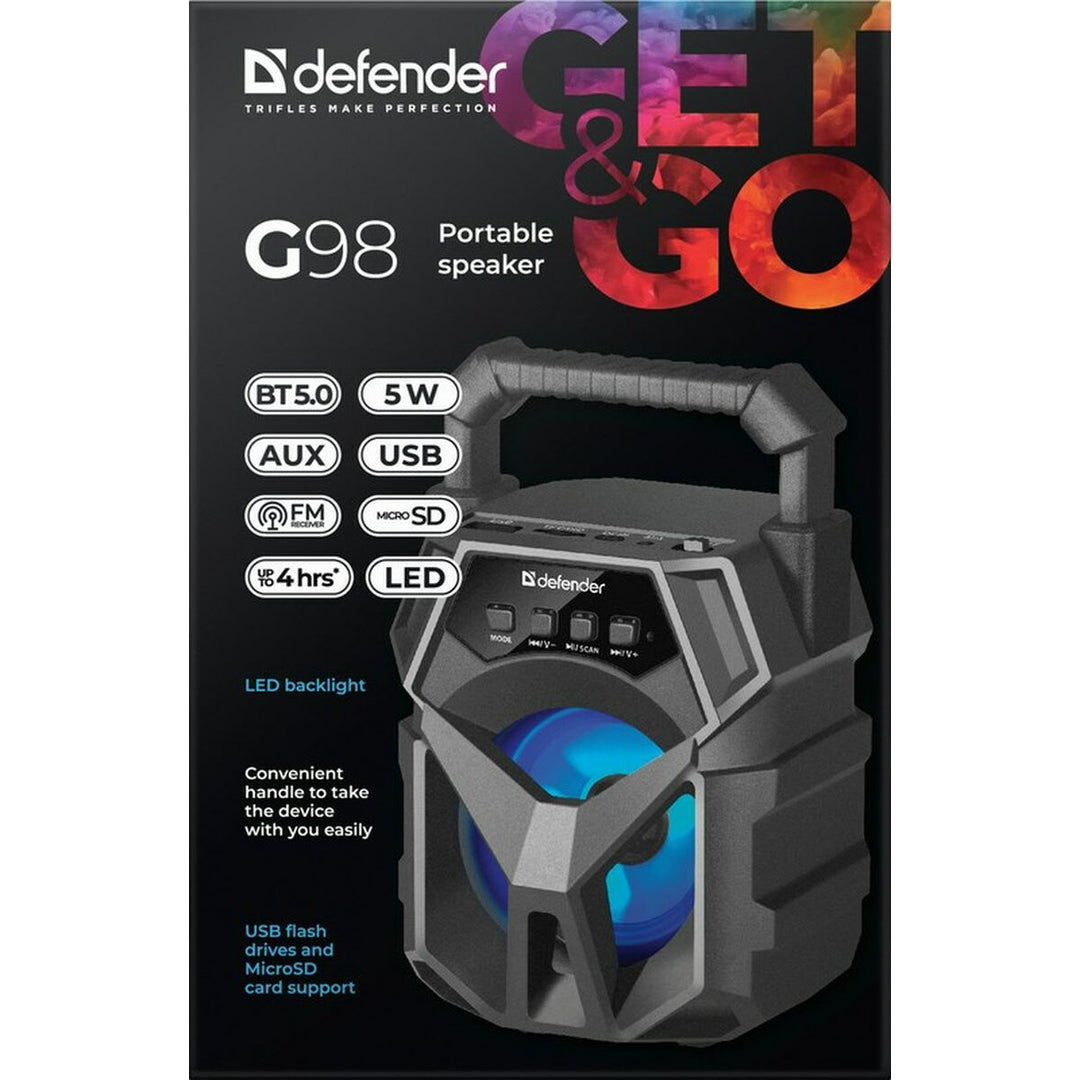 Dankzij de draagbare Bluetooth®-luidsprekers Defender G98 Zwart Multi 5 W